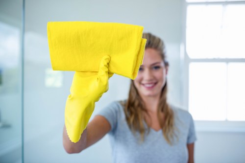 Carpet cleaner wearing PPE while operating equipment
